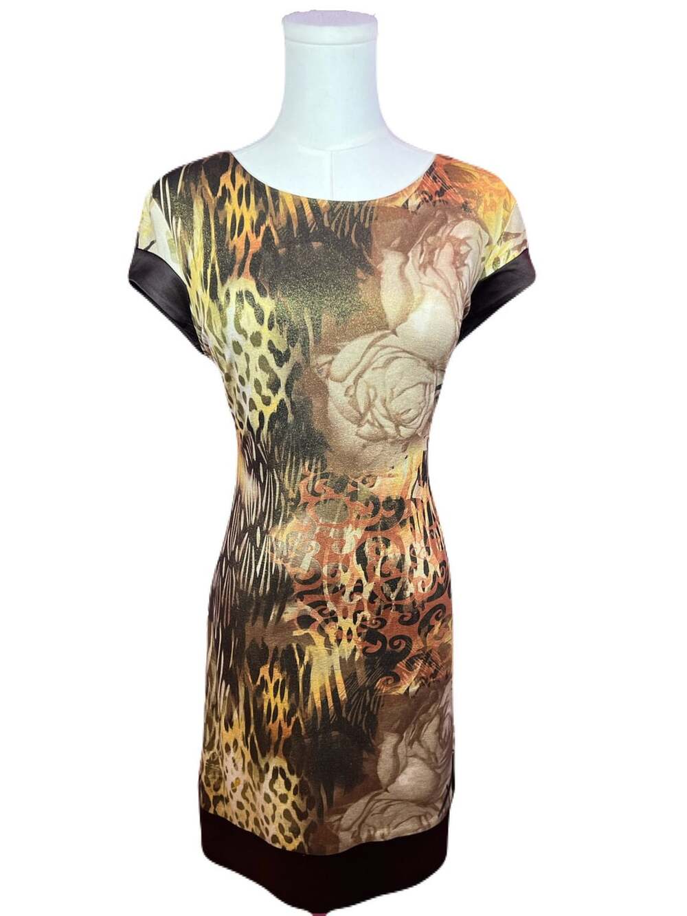Cache Cheetah & Floral Print Shimmery Gold Dress Size 10